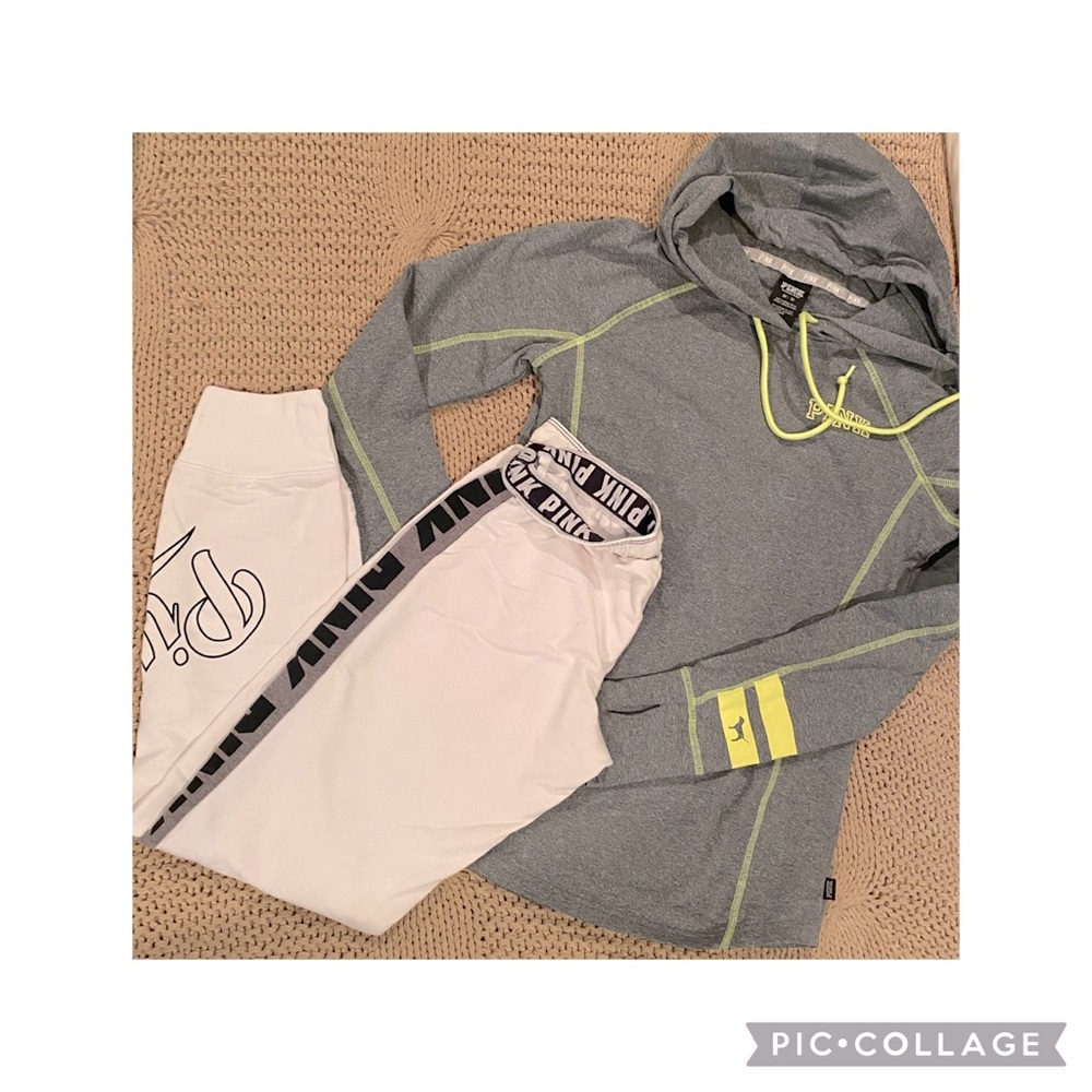 VS Pink White Joggers and Thumb Hole Pull-over Top